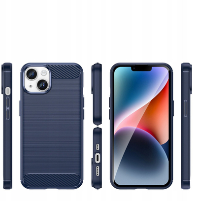 Mbrojtëse telefoni Armored Case për iPhone 14 Plus, TPU gome e fortë, dizajn karboni, e zezë