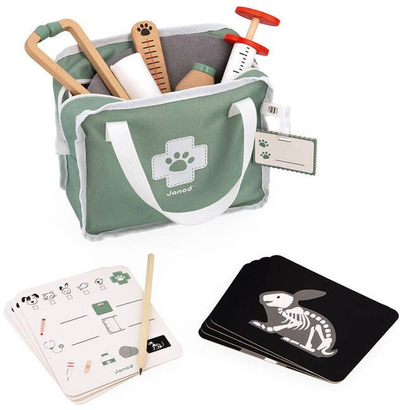 Set veterinerësh për fëmijë Janod Veterinary Suitcase, prej druri, 3+