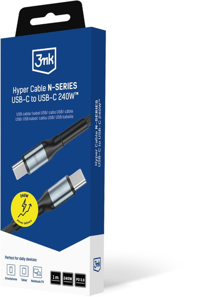 Kabllo 3mk Hyper Cable N-Series, USB-C në USB-C, 1 m, 240W, i zi