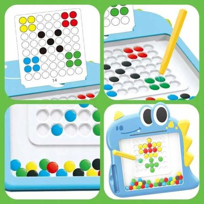 Tabllo magnetike WOOPIE Dino MagPad, mozaik me pika, lodër Montessori, blu