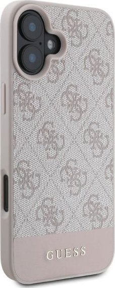 Mbulesë telefoni Guess GUHCP16SG4GLPI për iPhone 16, 4G PU Bottom Stripe, rozë