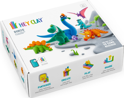 Set plasteline Hey Clay Dinos, 15 doza, tharje në ajër, shumëngjyrësh
