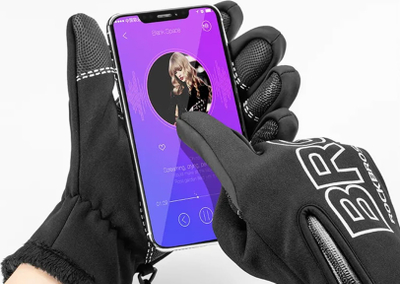 Doreza biçiklete Rockbros S091-4BK për dimër, me touchscreen, të zeza