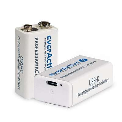Bateri rikarikuese EverActive 550 Series, 9V 6F22 Li ion, 500mAh, e bardhë