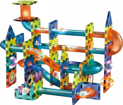 Lodër ndërtimi magnetike Light Magnetic Blocks Marble Run, 110 pjesë, me drita LED, shumëngjyrëshe