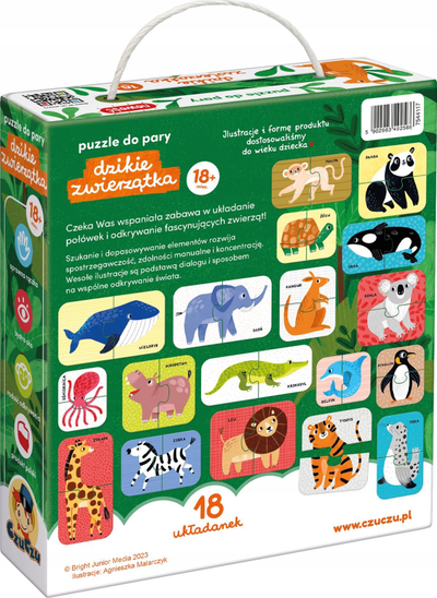 Puzzle çift për kalamaj Czuczu Wild Animals, 18 puzzle, shumëngjyrëshe