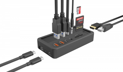 Docking station ICY BOX IB-DK4072M-CU31, 10‑në‑1, me vend për M.2 NVMe SSD, gri