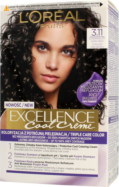 Ngjyrë flokësh L'Oreal Professionnel Excellence Cool Creme, 3.11 Ultra Ash Dark Brown