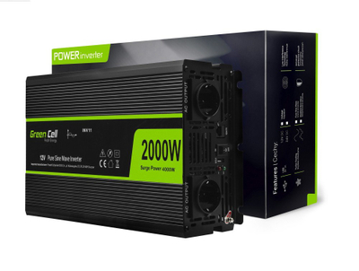 Invertor auto Green Cell INV11, 12W, 12V në 230V, i zi