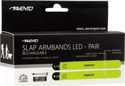 Byzylyk LED reflektues për vrap Avento X2, rikarikues me USB, set me 2 copë, i verdhë neon