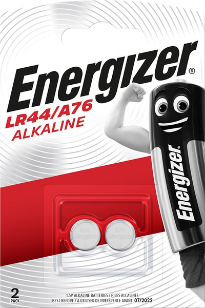 Bateri kopëse Energizer LR44 A76, alkaline 1.5V, 2 cope, argjendtë