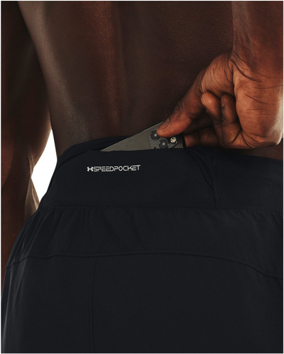 Pantallona të shkurtra vrapimi Under Armour Lanche Elite 5, meshkuj, xhep i pasëm rezistent ndaj ujit, të zeza