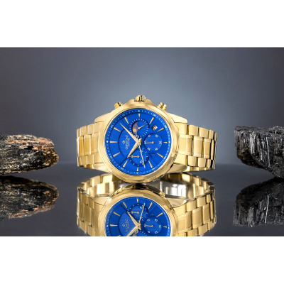 Orë burrash Giewont GW9460-B5 Chronograph, xham safir, ngjyrë ari blu