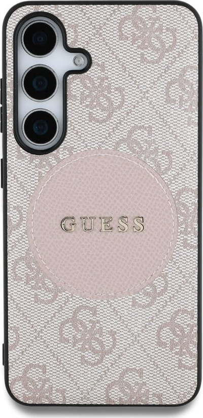 Mbulesë telefoni Guess 4G Round Patch Classic Logo MagSafe për Samsung Galaxy S25 Plus, rozë