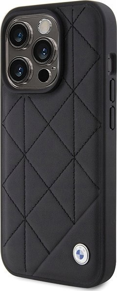 Futrollë BMW Leather Quilted për iPhone 15 Pro Max, lëkurë, e zezë