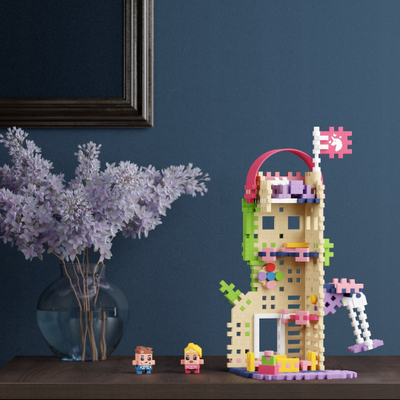 Set ndërtesash Marioinex Waffle Mini Blocks Princess Fantasy Tower, për fëmijë 6+, shumëngjyrësh