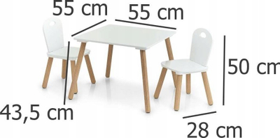 Set tavoline me 2 karrige për fëmijë Zeller, MDF dhe dru pishe, dizajn skandinav, e bardhë