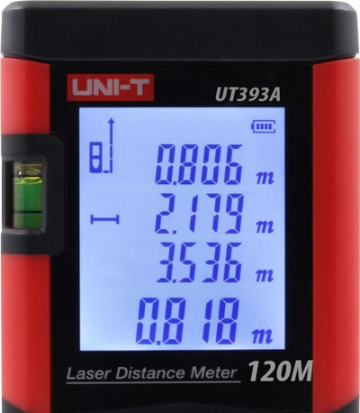 Ласерски мерач на растојание Uni-T UT393A, 120 m, осветлен екран, црвено-црн
