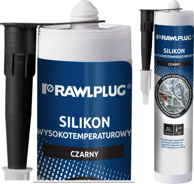 Silikon me temperaturë të lartë Rawlplug, mban deri në 350°C, kartush 300 ml, i zi