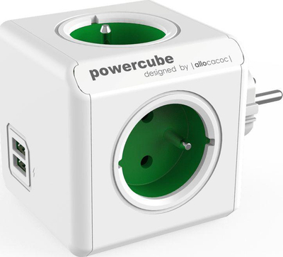 Priza ndarëse PowerCube Original (2202GN/FROUPC), 4 slote, 2 porte USB, të bardha / gjelbra