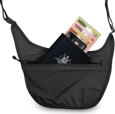 Portofol i fshehtë Pacsafe Coversafe S80, najlon, me zinxhir, i zi