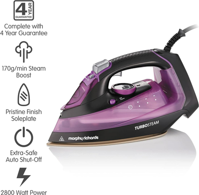 Hekur me avull Morphy Richards Turbosteam, pllaka qeramike, ngjyrë vjollcë