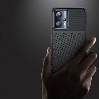 Maskë mbrojtëse Hurtel Thunder Case për Realme 9 Pro, fleksibile TPU, e blinduar, e zezë