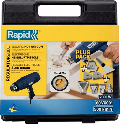 Pistol ajri i nxehtë Rapid Regulator 2000, 2000W, set me gryka dhe vegla, blu