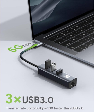 Docking station Techly Idata USB Etgiga3ca, USB C, 3x USB 3.2, Ethernet Gigabit, argjendt dhe e zezë