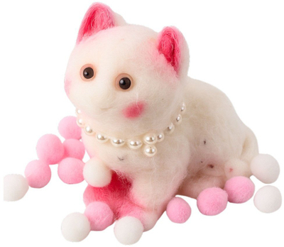 Lodër antistres Squishy Sensory Soft Kitten With Pearls Pompons, 8cm, e bardhë