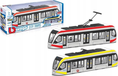 Lodër tramvaj Bburago City Trams, 19cm, metal, e kuqe e verdhë
