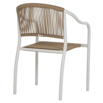 Karrige me krahë alumini, PE rattan, 57x63x80 cm, e bardhë bezhë