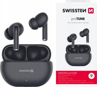 Kufje pa tela Swissten Pro Tune TWS, Bluetooth, in ear, të zeza