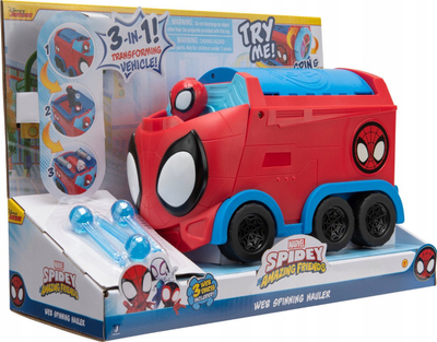 Lodër automjet Hasbro Marvel Spidey Web Spinning Hauler, 3 në 1, 20cm, i kuq blu