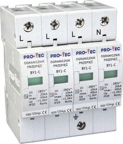 Mbrojtës nga mbingarkesat Pro-Tec BY1-C/4, Class C T2, 4 pole, gri