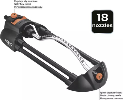 Sprinkler lëkundës Neo 15-771, metalik, 18 gryka, me rregullim të forcës së ujit