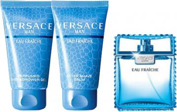 Set dhurate Versace Man Eau Fraiche, EDT 5 ml, xhel dushi 25 ml, balsam pas rrojes 25 ml, per burra