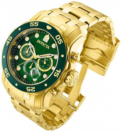 Orë burrash Invicta Pro Diver 0075 Chronograph, quartz, e veshur me ar 18k, e artë