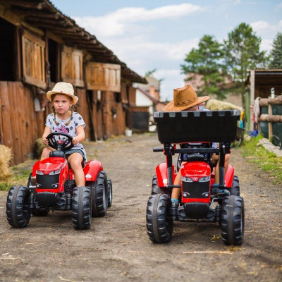 Traktor me pedale Falk Massey Ferguson 8740S, me rimorkio, me kovë frontale, i kuq