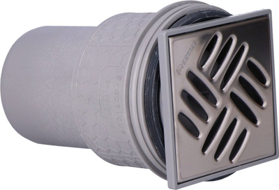 Канал за под Kessel 45210.20, вертикален одвод DN100, инокс решетка 120x120 mm