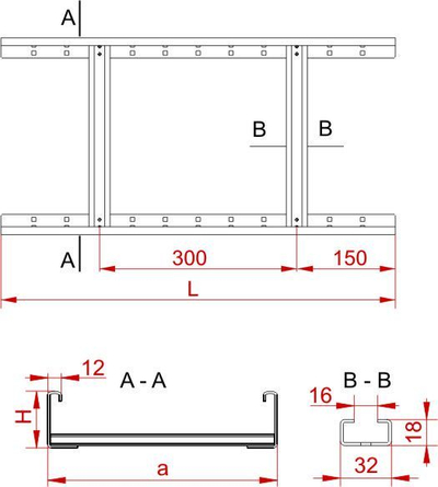 Shkallë kabllosh Baks DUD400H60/3, 400mm, 3000mm, metalike