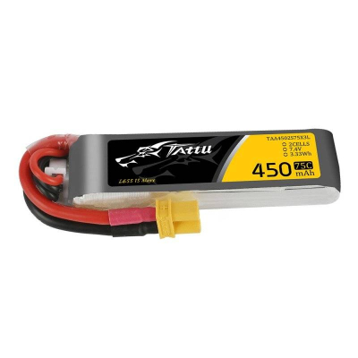 Bateri Lipo Tattu 450mAh 7.4V 2S 75C, për dronë, e zezë