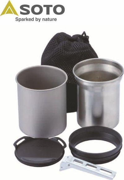 Set gatimi kampingu Soto Thermostack Original OD-TSK, çelik inoks dhe titan, kompakt, argjendtë