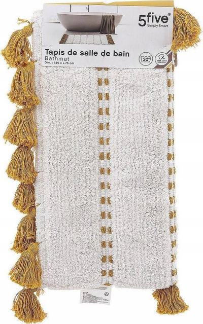 Tapet banjoje 5five Simply Smart POMPOM, pambuk 100%, 50 x 75 cm, i bardhë me të verdha në detaje