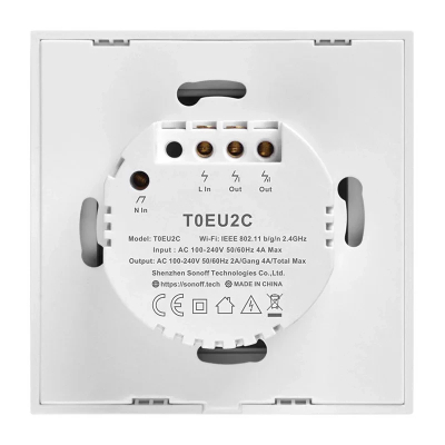 Çelës inteligjent muri Sonoff T0 EU TX, 2 kanale, Wi‑Fi, i bardhë