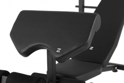Stol fitness Zipro Ripped, me mbajtëse shtange, preacher curl dhe leg press, i zi