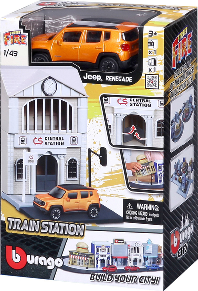 Set lodrash qytet Burago Playset City 1/43, ndërtesë me makinë metal, për kalamaj 3+