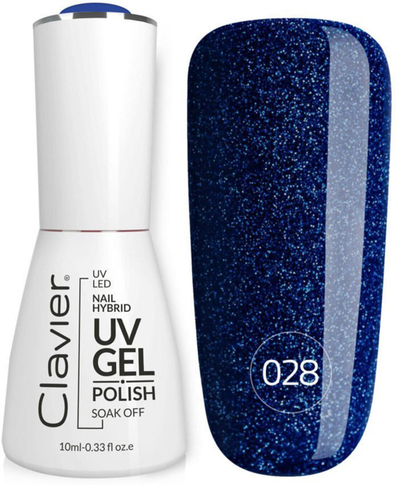 Llak xhel hibrid për thonj Clavier Luxury 028, UV LED, 10ml, blu me shkëlqim