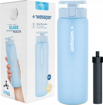 Shishe uji xhami Wessper ActiveMax, 680ml, me filtër karboni, blu
