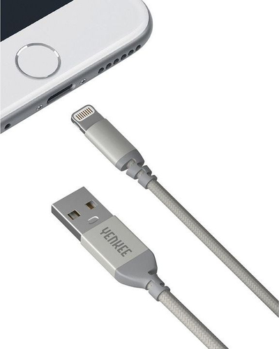 Kabllo USB Lightning Yenkee YCU 612 SR, 2m, me shtresë tekstili, ngjyrë argjendtë